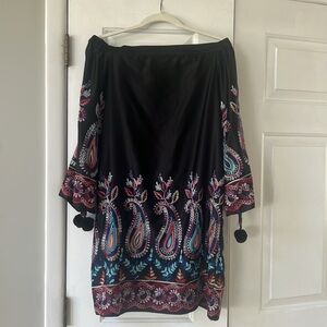 Nicole Miller black long sleeved dress with floral embroidery, size 4